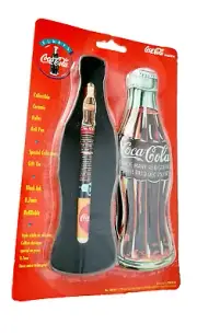 Vintage 1996 Coca-Cola Ceramic Roller Ball Pen in Collectors Coke Bottle Tin