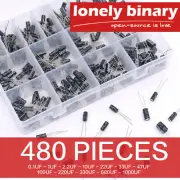LONELY BINARY 480 PIECES Capacitor Kit Set 0.1uF-1000UF ARDUINO ESP32 RASPBERRY