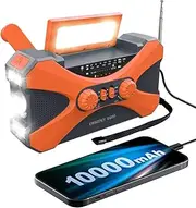 10000MAh Emergency Radio, Solar Hand Crank Radio, Portable Radio with Phone Charger, LED Flashlight Orange