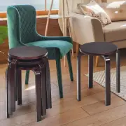 CostwaySet of 4 Stackable Wooden Stools for Living Room &amp; Dining Room-Brown