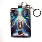 Meditation, card holder , key chain wallet faux vegan leather