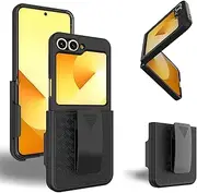Ailiber for Samsung Galaxy Z Flip 6 Case with Belt Clip, Flip6 Holster Case with Screen Protector, Swivel Kickstand Holder, Slim Shockproof Shell Full Body Pouch Phone Cover for Flip 6-Black