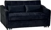 [Sarantino] Fenton Black 2-Seater Velvet Sofa Bed with Cushions, Tufted Upholstery, Wooden Frame and Thick Padding