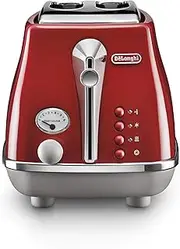 [De'Longhi] Icona Capitals 2 Slice Toaster CTOC2003.R, Reheat, Cancel and Defrost Functions, 6 Browning Levels, Removable Crumb Tray, 900W, Red