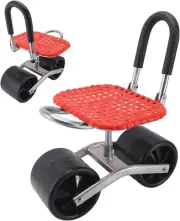 Garden Seat with 2 Rolling Wheels, Adjustable Garden Stool on Wheels, Comfortabl