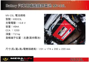 |MyRack||  MEGA-LiFe Battery 汽車用磷酸鐵鋰電池 MV-23L 40hA 65D23L