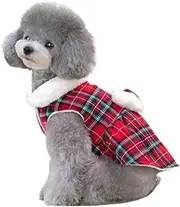 Dog Christmas Sweater Dress with Harness & Leash Set Warm Soft Fleece Dog Sweater Plaid Dog Clothes for Small Dog Girl Pet Dog Christmas Outfit Winter Xmas Dog Dress Coat (Red, S)