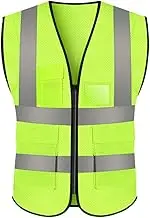 JZK mesh safety vest with pockets and zipper, high visibility mesh waistcoat reflective vest jacket for men women adults, hi vis vest with pockets