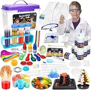 Why2Wise 80+ Science Experiment Kits for Kids with Lab Coat - Scientist Costume Dress Up and Role Play STEM Activities Educational Scientist Toys for Boys Girls Chemistry, Age 6,7,8,9,10,11,12,13,14