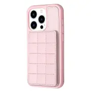 For iPhone 13 Pro Max Grid Card Slot Holder Phone Case - Pink
