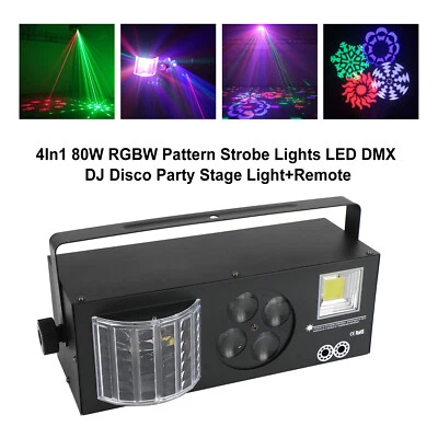 4In1 80W RGBW Pattern Strobe Lights LED DMX DJ Disco Party Stage Light+Remote,