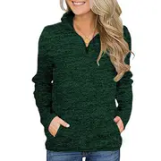 Nevenka Women Casual Long Sleeve 1/4 Zipper Sweatshirts Tunic Tops With Pockets-Green-201988PO