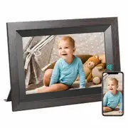 10.1 Inch Smart WiFi Digital Photo Frame 720P IPS LCD Touch Screen,Auto-Rotate Portrait and Landscape,Built in 32GB Memory,Share Moments Instantly (Black Wooden Frame)