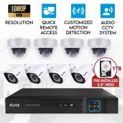 Elinz 8CH AHD 1080P HD Video & Audio Recording CCTV Surveillance DVR 4x Outdoor Bullet 4x Vandal-proof Dome Security Camera System 1TB HDD