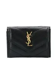 Saint Laurent Monogram Wallet in Grain de Poudre Embossed Leather in Black
