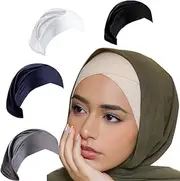 [LMVERNA] 4 Pieces Muslim Hijab Cap for Women Cross-Border Turban Underscarf Undercap Bonnet Islamic Jersey Tube Caps