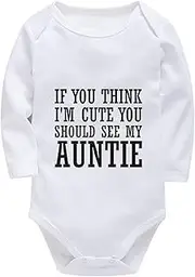 [WOOYONGING] If You Think I'm Cute You Should See My Auntie Infant Boy Onesie Long Sleeve Baby Girl Clothes New Born White 24