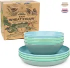 Wheat Straw Kids Plates and Bowls Set - 8-Piece Unbreakable Plastic Dinnerware