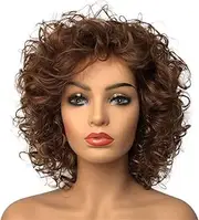 Wiginway Short Curly wig for women, Full Head Hair Costume Wig Natural Looking, Reddish Brown Wigs, 8 Inch