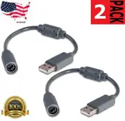 2x USB Breakaway Dongle Cable Cord Adapter For Xbox 360 PC Wired Controller