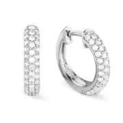 Honey Comb Set 3D Iced Cz White Gold Plated 925 Sterling Silver Hoop Earrings