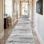 Washable Hallway Runner Rug for Home: Extra Long Runners for Entryway Living Room Dining Room - Stain and Water Resistant Rugs with Non-Slip Backing - Soft Low-Pile Carpet 16ft Grey