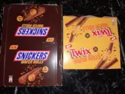 Twix + Snickers Wafer Rolls Milk Chocolate Bars Box of 12 x 22.5g Bars Each