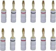 Xuegier 12 Pcs 4mm Audio Jack Connector Banana Plugs Audio Jack Connector, 24K Gold Dual Screw Lock Speaker Connector