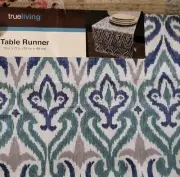True Living Table Runner blue gray design 13x72" NEW nip classic chic