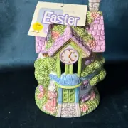 Easter Jubilee Village Ceramic Bunny Clock Tower Votive Candle Holder Kmart NOS