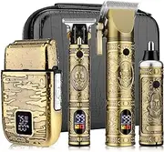 Dumite Professional Hair Clippers for Men,Hair Clippers+T-Blade Trimmer+Electric Shaver+Nose Hair Trimmer Set,4 in 1 Cordless Barber Hair Cutting Kit LCD Display Gifts (Gold)