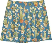 [FRODOTGV] Green Cactus Pot Blue Girls Athletic Skorts with Built-in Shorts Golf Skort for Toddler Girl Kids Cheer Skirt