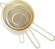 Gold Fine Mesh Strainer 3 Pieces Set, Golden Flour Sifter for Baking, Stainless Steel Clander, Gold Matcha Tea Strainer, Gravy Separator, Stasher Sieve Pasta Strainers