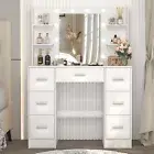 Vanity Makeup Desk with LED Mirror Makeup Vanity Dressing Table Set 7 Drawers