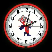 19" Budweiser BUD MAN Beer Double Red Neon Clock Man Cave Garage Bar