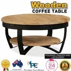 Round Coffee Side Table With Shelf Mango Wood Industrial Style Wooden Furniture
