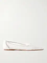 [Danielle Frankel] Danielle Frankel - Beatrice Leather-trimmed Appliquéd Mesh Point-toe Flats - Ivory - IT39 IT 39 Ivory