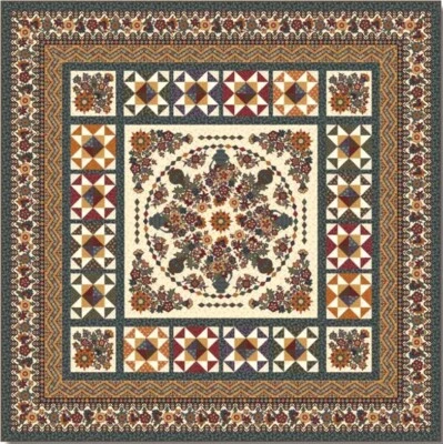 Quilt Kit - Garden Club - 77" X 77" Primitive Floral Panel Quilt