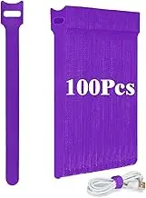 Ruayia Purple Velcro Tape Self-Adhesive Cable Ties - Pack of 100 Reusable 12 x 150 mm Charging Cable Hook & Loop Tape Cable Ties