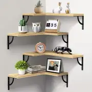 Corner Floating Shelves Wall Mounted Set of 4, Wood Display Storage Floating She