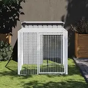 Outdoor Chicken Cage Coop with Run Light Grey 110x201x110 cm Galvanised Steel