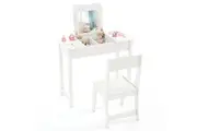 Giantex Dressing Table & Chair Set w/Flip Top Mirror Vanity Set Makeup Vanity Desk White