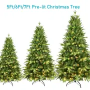 5/6/7Ft Pre-lit Artificial Christmas Tree for Home Office Party Shop Decor N8T7