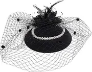 [GETJOY] Fascinator Hat, Fascinator, Fascinators for Weddings, Black Fascinators for Women, Women Black Fascinator Headband, Wedding Bridal Headdress Headpieces, Feather Fascinator Party Prom Evening (Black),