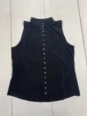 White House Black Market Black Button Up Sleeveless Blouse Womens Size Large