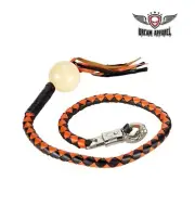 42" Inches Leather Motorcycle Get Back Whip for Handlebar Biker With White Ball