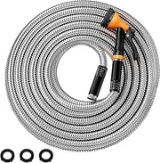 Garden Hose Metal 25 FT, Flexible Stainless Steel Water Hose with 10 Function Nozzle, Kink Free, Lightweight & Durable, Crush Resistant Fitting, Puncture Proof Hose for Yard, Rv, 600 PSI 2025 New