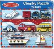 Melissa & Doug Vehicles Wooden Chunky Puzzle - Plane, Train, Cars, and Boats (9