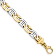 Solid 14K Two-tone Gold 9 inch 8mm Hand Polished Fancy Flat Anchor Link with Fancy Lobster Clasp Bracelet
