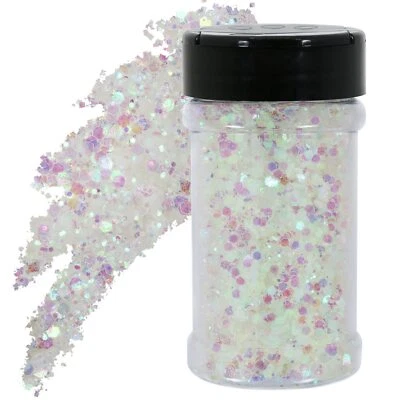 4 OZ White Holographic Glitter 4 Ounce Mix Chunky Glitter Bulk for Resin Craf...